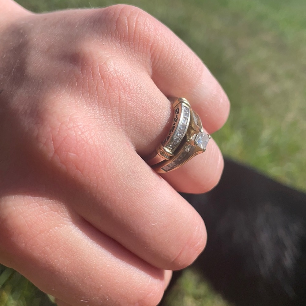 Diamond ring set, wedding engagement bands.